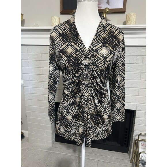 Vtg Alfani Faux Wrap Top Size M Geometric Floral Y2K V-Neck Rouched - Picture 1 of 5